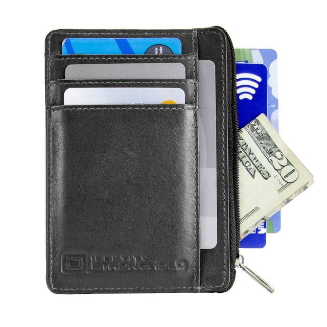 ID Stronghold RFID Wallet Mini for Men and Women - Genuine Leather - Best RFID Blocking Slim Wallet to Stop Electronic Pickpocketing - Minimalist Wallet - Black