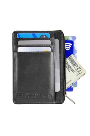 RFID Wallet Mini for Men and Women - Genuine Leather - Best RFID Blocking Slim Wallet to Stop Electronic Pickpocketing - Minimalist Wallet - Black