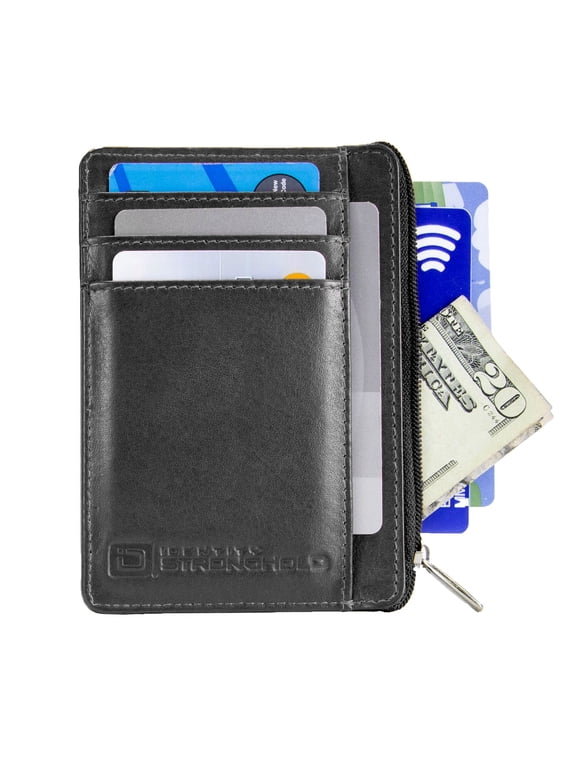 RFID Wallet Mini for Men and Women - Genuine Leather - Best RFID Blocking Slim Wallet to Stop Electronic Pickpocketing - Minimalist Wallet - Black