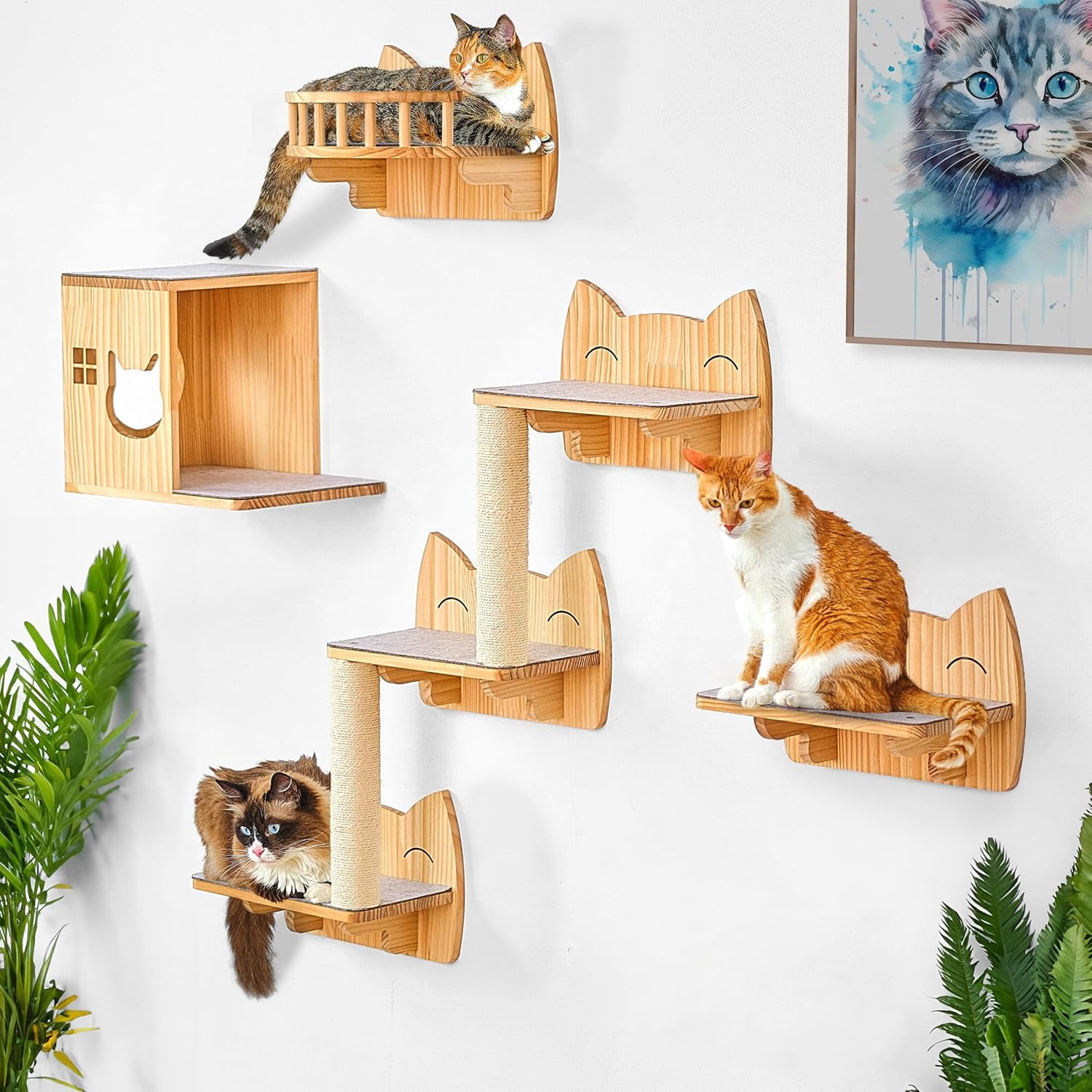Photo inspiration: Visual Reference: Idae Cat Wall Shelves 9 Piece Wooden Wall Mounted Cat