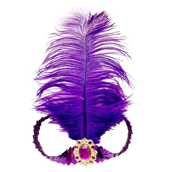 IDALL 1920s Flapper Headband Feather Headpiece Accessories for Women Sequined Showgirl Headpiece Purple 1 One Size