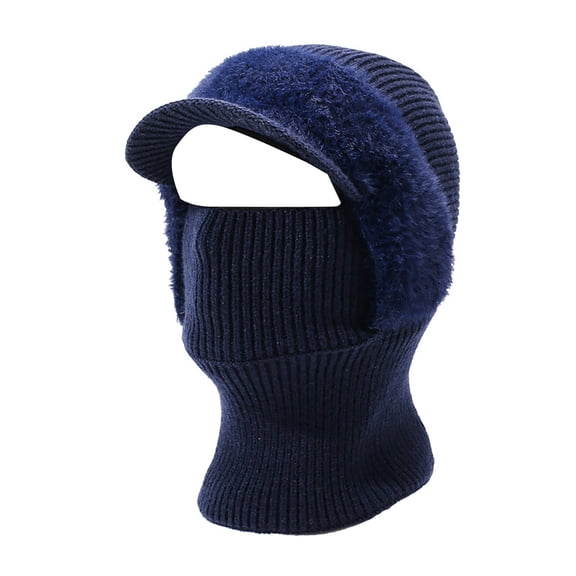 IDALL 3 in 1 Beanie Hat for Women, Womens Winter, Cold Knitted Hats Wind Resistant Hooded Scarf, Thick Plush-Lined Navy One Size