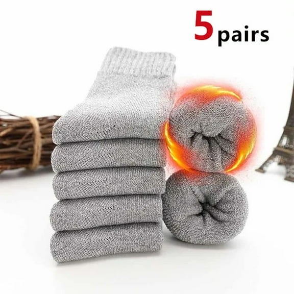 IDALL 5 Pairs Merino Wool Hiking Socks for Women Men Thermal Winter Warm Thick Cushion Moisture Wicking Crew Work Boot Socks thick socks winter boot socks Gray (5PC)One Size