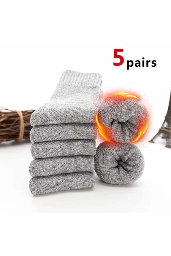5 Pairs Merino Wool Hiking Socks for Women Men Thermal Winter Warm Thick Cushion Moisture Wicking Crew Work Boot Socks thick socks winter boot socks Gray (5PC)One Size