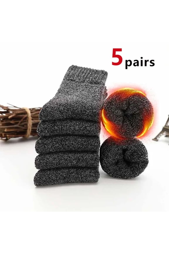 5 Pairs Merino Wool Socks for Men, Thick Winter Wool Hiking Socks, Warm Breathable Crew Mens Socks thermal socks for men ski socks men Black (5PC)One Size