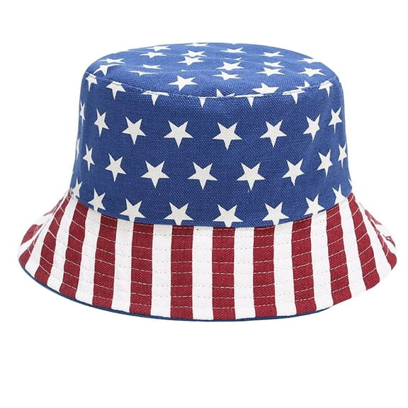 IDALL American Flag Hat Bucket Hat Men Foldable Day Fisherman Cap Sun Bucket Women Hat Independence Hat Print Baseball Caps Hats for Women Summer Hats Blue One size