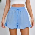 thumbnail image 1 of IDALL Athletic Shorts for Women Linen Shorts Women Casual Shorts Comfy Drawstring Lace Up Elastic Waist Summer With Pockets Wide Leg Shorts Summer Shorts Lounge Shorts Women Light Blue S, 1 of 8