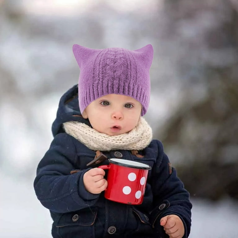 IDALL Baby Sun Hat Winter Hats Children s Baby Hat Cat Ear Protector Plush Knitting Solid Color Pullover Cap Ushanka Trapper Hat D