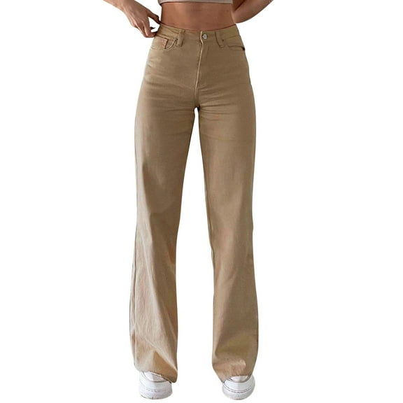 IDALL Baggy Jeans Dress Pants Women Women Solid Color Jeans Sagging Loose Slim Waist Straight Pants Women Casual Jeans Lounge Pants Women Women'S Pants Khaki M