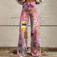 thumbnail image 1 of IDALL Baggy Jeans High Waisted Jeans Women's Vintage Flower Print Casual Wide Leg Pants Barrel Jeans Women Boyfriend Jeans Pink 4 2XL, 1 of 4
