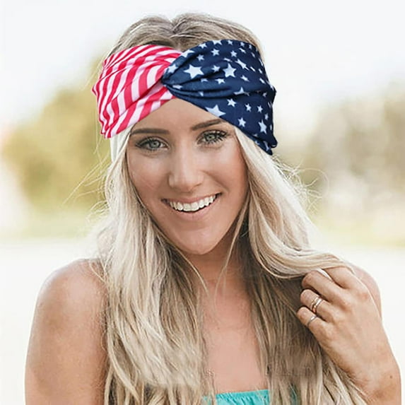 IDALL Bandana Silk Scarf Turban Decorations Patriotic American Print Flag Headband Head Scarf Multi-color One Size
