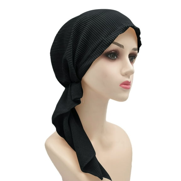 IDALL Bandanas for Women,Head Scarf Cancer Head Hat Cap Ethnic Bohemian Pre Tied Braid Hair Cover Wrap Turban Headwear Hat Hair Scarf,Headbands for Women Black