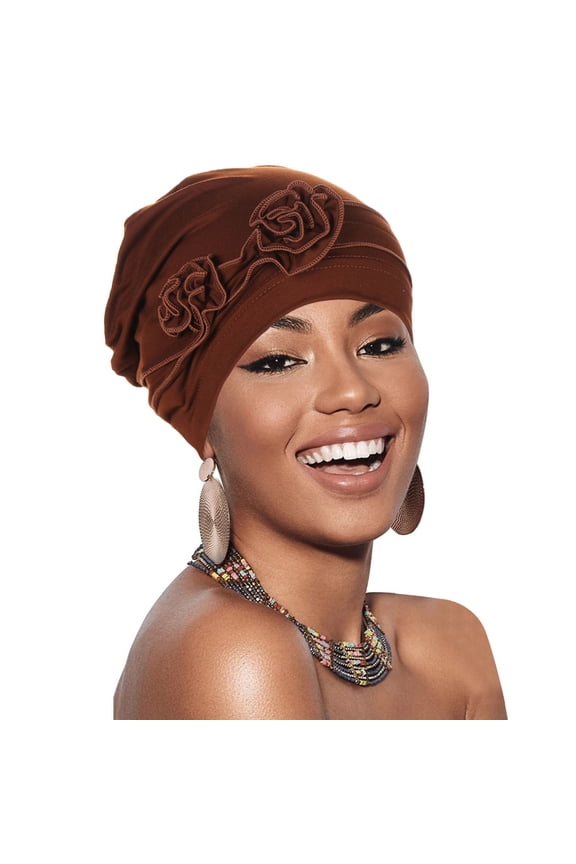 Bandanas for Women,Head Scarf Flower Head Hat Cap Ethnic Bohemian Floral Hair Cover Wrap Turban Headwear Turban Cap Pleated Hat Hair Scarf,Headbands for Women Coffee