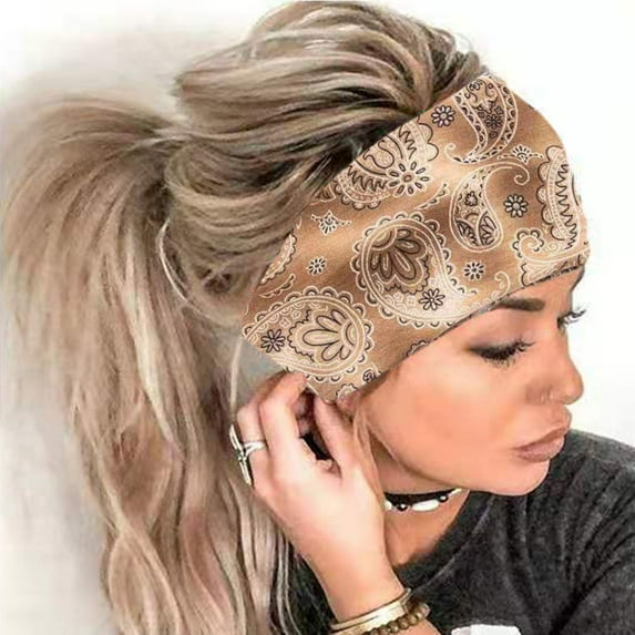 IDALL Bandanas for Women,Head Scarf Women Print Headband Elastic Head Wrap Hair Band Bandana Headband Hair Scarf,Headbands for Women Khaki