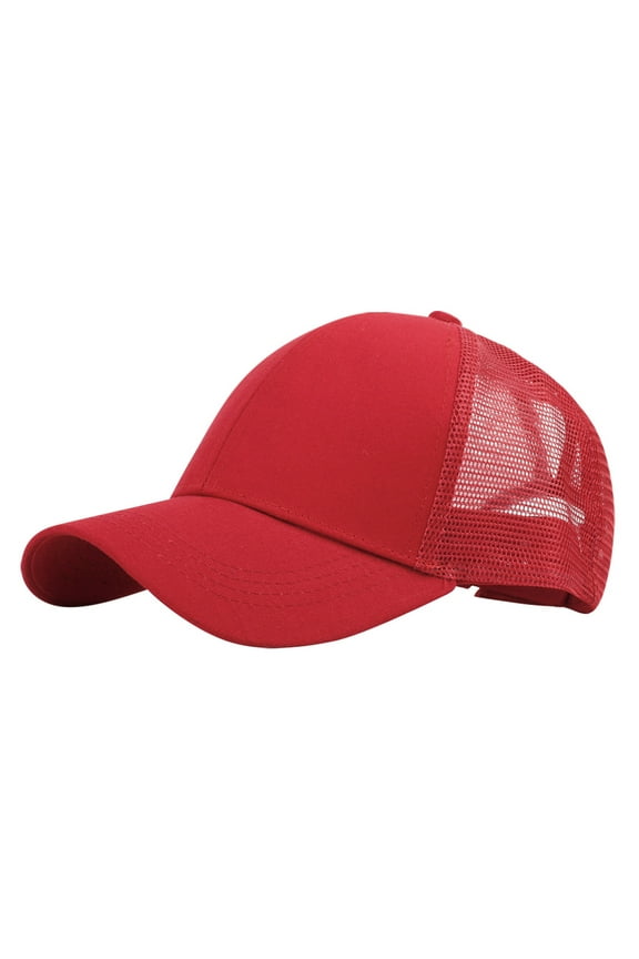 Baseball Cap Trucker Hat Outdoor Unisex Baseball Mesh Cap Open Back Solid Color Sun Hat Cap Sun Hats Hats for Men Red One Size