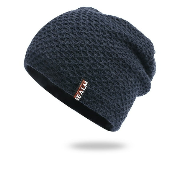 IDALL Beanie Skull Cap Knit Beanie Warm Thick Lined Hat Mens Winter Skull Cap Unisex Beanie Cap Running Hat Hats for Men Navy One Size
