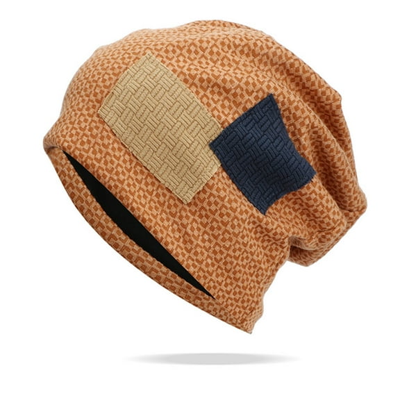 IDALL Beanie Skull Cap Mens And Womens Plaid Patch Pile Hats Cool Hats Unisex Fashion Hats Hats for Men Orange One Size