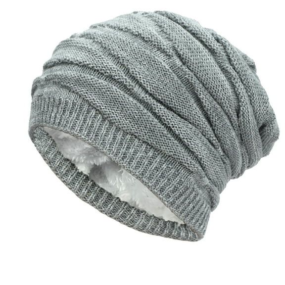 IDALL Beanie Skull Cap Winter Hat Warm Chunky Cable Knit Hats Soft Stretch Thick Cute Knitted Cap For Cold Weather Running Hat Hats for Men Gray One Size
