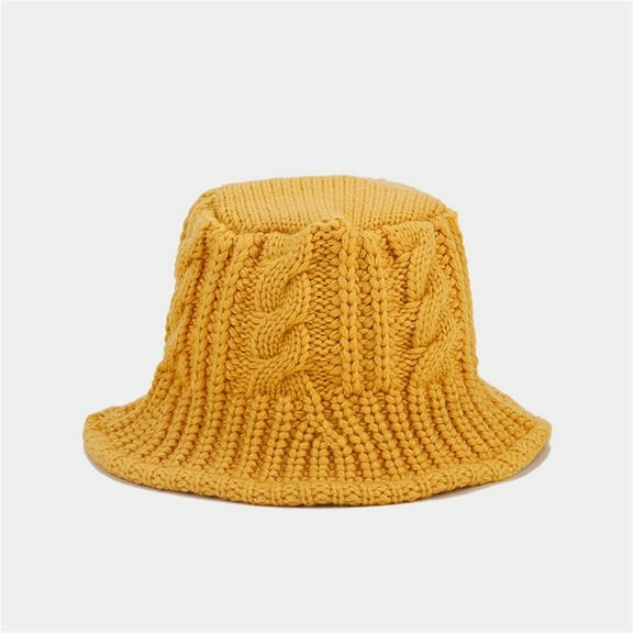 IDALL Beanie Skull Cap Women's Knitted Bucket Hat Windproof Handwoven Fisherman's Hat Winter Coarse Yarn Basin Hat Running Hat Hats for Men Yellow M