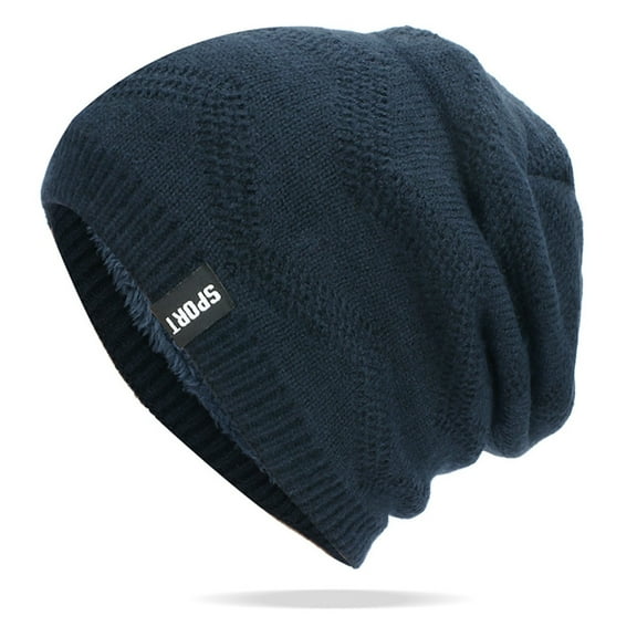 IDALL Beanie Skull Cap Womens And Mens Warm Knitted Hat Mens Soft Wavy Sweater Hat Thickened Hat Running Hat Hats for Men Navy One Size