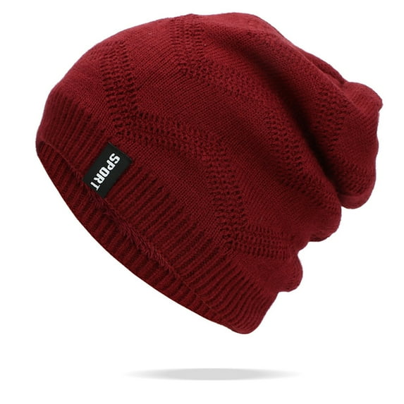 IDALL Beanie Skull Cap Womens And Mens Warm Knitted Hat Mens Soft Wavy Sweater Hat Thickened Hat Running Hat Hats for Men Red One Size