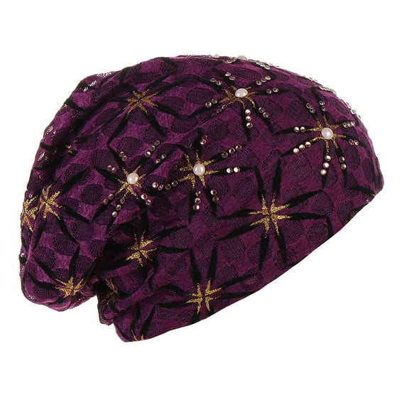 IDALL Beanie Skull Cap Womens Fashion Cap Pearl Pullover Cap Comfortable Multi Color Pile Cap Hats for Women Purple One Size