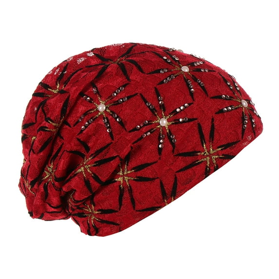 IDALL Beanie Skull Cap Womens Fashion Cap Pearl Pullover Cap Comfortable Multi Color Pile Cap Hats for Women Red One Size