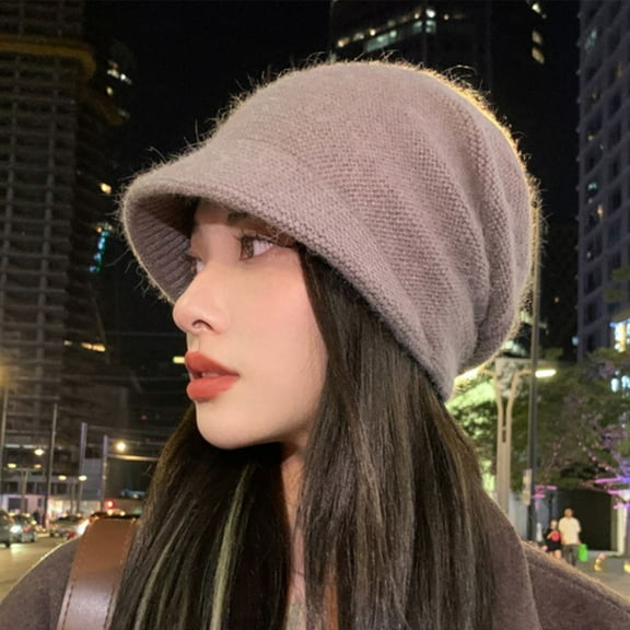 IDALL Beanie Skull Cap Womens Retro Rolled Hem Warm Fashion Hat Knit Hat Solid Trim Hat Warm Visor Beret Outdoor Activities Cap Hats for Women Pink One Size