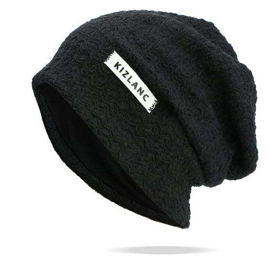 IDALL Beanie Skull Cap Womens Warm Pile Hat Unisex Capped Solid Color Pullover Cap Hats for Men Black One Size