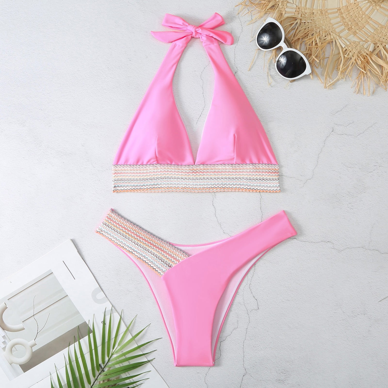 IDALL Bikini Sets,Bathing Suit Swim BohoFeel Striped Tape Halter Bikini ...