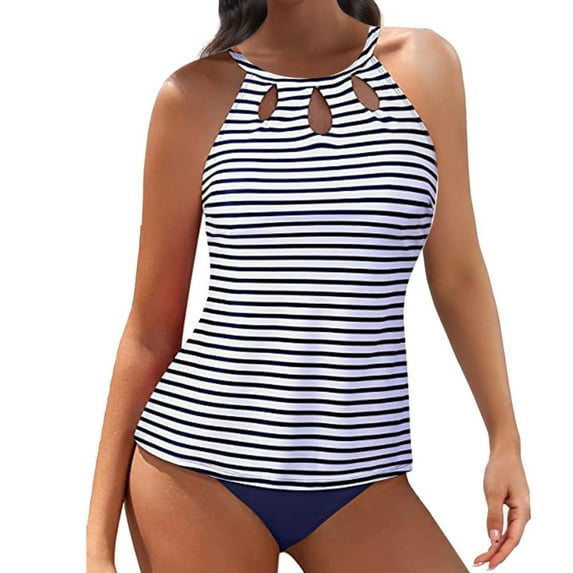 IDALL Bikini Sets Bathing Suit Two Piece High Neck Tankini Swimsuits For Women Bathing Suits Floral Print Swimwear Womens Swimsuits Womens Swimwear White M