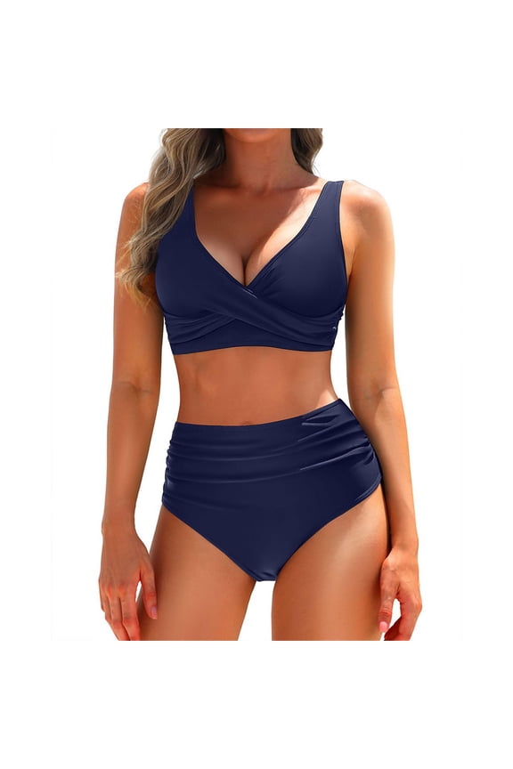Bikini Sets for Women Bathing Suit Women's Two Piece High Waisted Bikini Set Swimsuit Full Coverage Bathing Suit Womens Swimsuits Swim Suits for Women 2025 Navy L