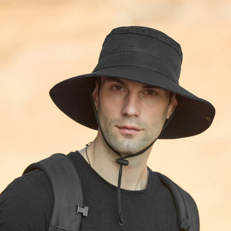 Idall Bucket Hat,Mens Hats Mens Outdoor Sun Protection Mesh Breathable Fisherman Cap Foldable Bucket Hat Sun Hats,Summer Hats Black, adult Unisex