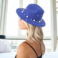 thumbnail image 1 of IDALL Bucket Hats Fedora Hats for Women Ladies Fashion Fedora Hat Panama Hat With Handmade Pearls Beach Hat Blue One Size, 1 of 9