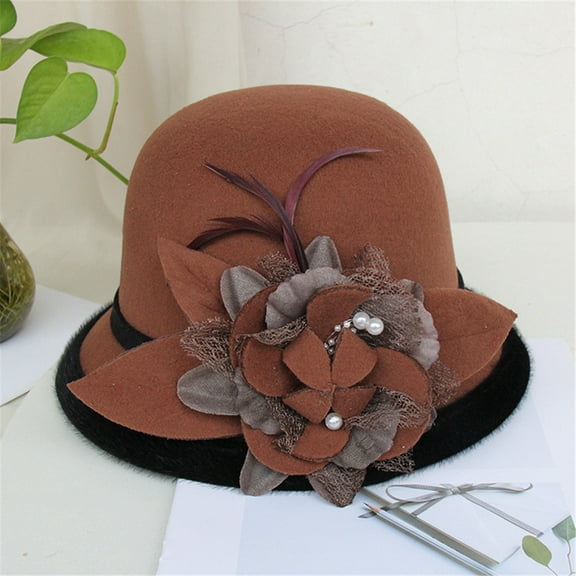 IDALL Bucket Hats Fedora Hats for Women Women Fashion Wool Beret French Style Painter Hat Cap Vintage Warm Party Top Hat Beach Hat Coffee One Size