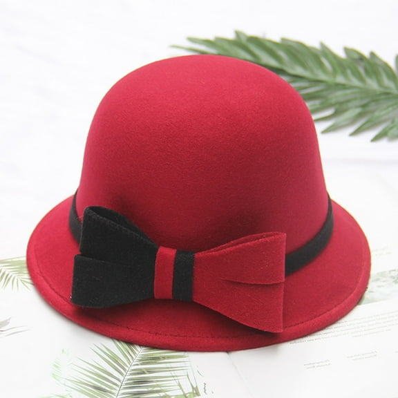 IDALL Bucket Hats Fedora Hats for Women Women'S Autumn And Winter Bow Knot Round Top Casual Fisherman'S Basin Cap Small Bowler Hat Beach Hat A A