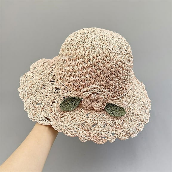 IDALL Bucket Hats Sun Hat Elegant Crochet Hat With Ruffle Detail Womens Hats For Summer Beach Wide Brim Sun Hat Straw Hat Summer Hats Pink One Size