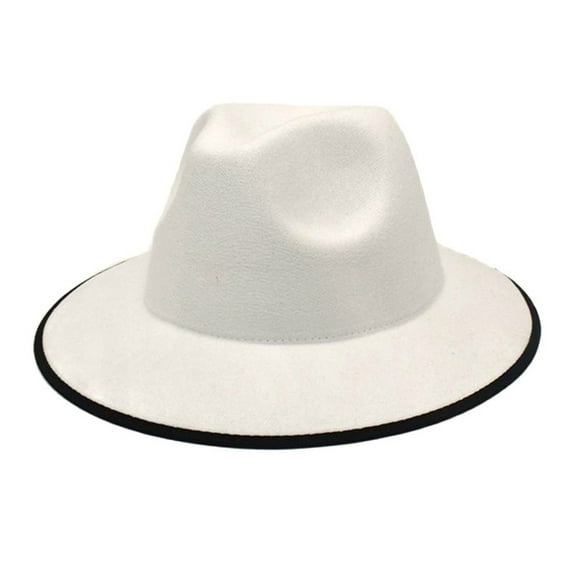 IDALL Bucket Hats Sun Hat Woolen Top Hat Two Color Edging Hat Womens Flat Brimmed Jazz Hat Mens European And American Popular Two Color Hats Fedora Hats for Men Summer Hats White One Size