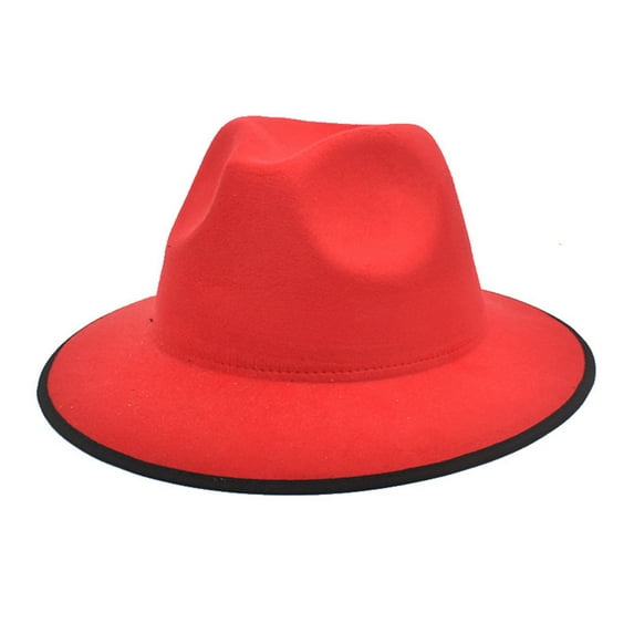 IDALL Bucket Hats Sun Hat Woolen Top Hat Two Color Edging Hat Womens Flat Brimmed Jazz Hat Mens European And American Popular Two Color Hats Fedora Hats for Men Summer Hats Red One Size