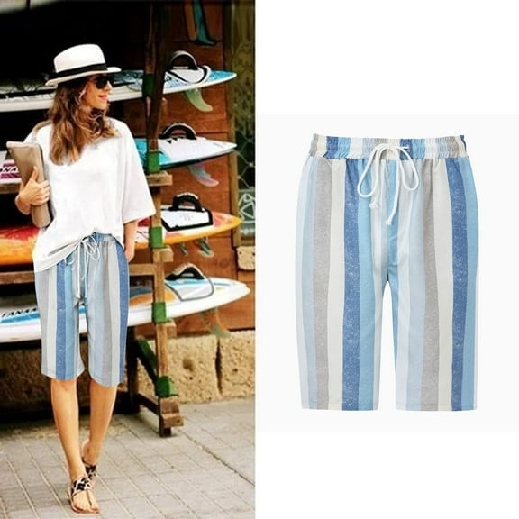 IDALL Capri Pants Sweatpants Women Womens Casual Drawstring Elastic Waist Summer Soft Cute Beach Shorts With Pockets Baggy Pants Plus Size Pants Sky Blue S