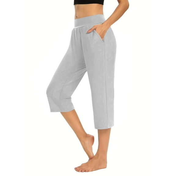 IDALL Capri Pants for Women Capri Leggings for Women 2025 High Waisted Cutout Yoga Capris Lightweight Cropped Pants Solid Soft Pajams Pants Yoga Pants Women Beach Pants Gray M