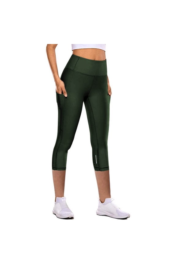 Capri Pants for Women Capri Leggings for Women Seven Drying Quick Elastic Point Yoga Pants Tight Women Reflective Pants Yoga Yoga Pants Yoga Pants Women Summer Pants Army Green L