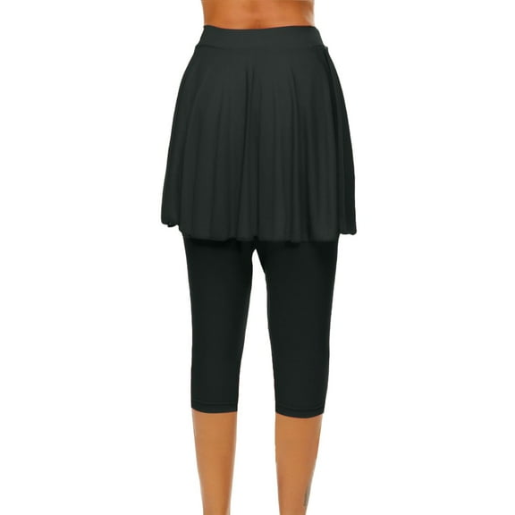 IDALL Capri Pants for Women Capri Leggings for Women Skirted Leggings For Women 2025 Tennis Skorts Gym Tennis Yoga Legging With Skirts Petite Pants for Women Summer Pants Black L