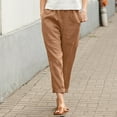 thumbnail image 1 of IDALL Capri Pants for Women Linen Pants Women Women Cotton Pocket Cropped Straight Leg Crop Pants Ladies Casual Long Loose Pant Slacks Lounge Pants Women Summer Pants Khaki S, 1 of 9