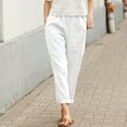 thumbnail image 1 of IDALL Capri Pants for Women Linen Pants Women Women Cotton Pocket Cropped Straight Leg Crop Pants Ladies Casual Long Loose Pant Slacks Lounge Pants Women Summer Pants White 5XL, 1 of 5