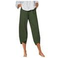 thumbnail image 1 of IDALL Capri Pants for Women Linen Pants Women Women Pants Casual Summer Elastic High Waist Straight Leg Wide Leg Cropped Pants Lounge Pants Women Summer Pants Green M, 1 of 8