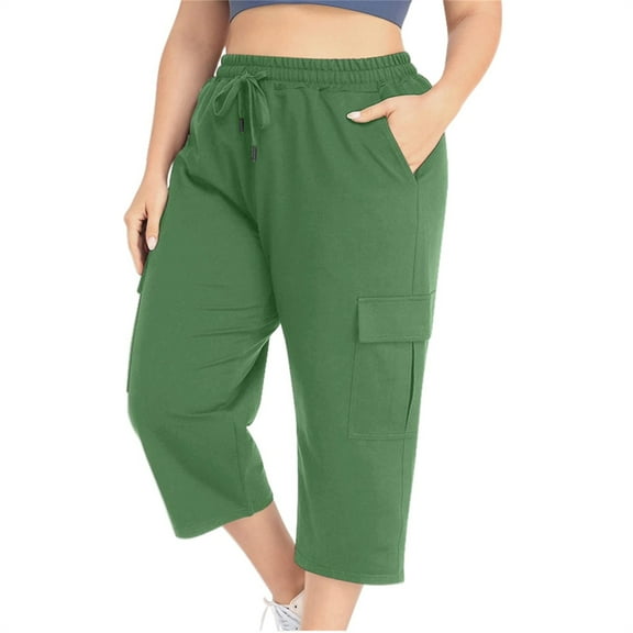 IDALL Capri Pants for Women Petite Pants Women Plus Size Loose Fit Casual Summer Lightweight Travel Outdoor Hiking Pants Plus Size Pants Womens Pants Green 2XL