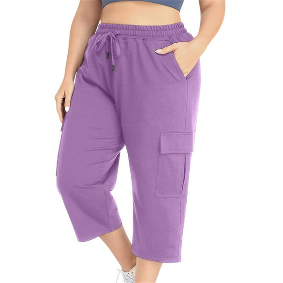 IDALL Capri Pants for Women Petite Pants Women Plus Size Loose Fit Casual Summer Lightweight Travel Outdoor Hiking Pants Plus Size Pants Womens Pants Purple L