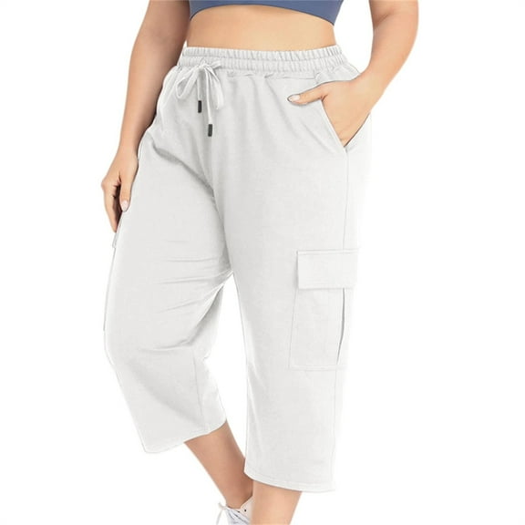 IDALL Capri Pants for Women Petite Pants Women Plus Size Loose Fit Casual Summer Lightweight Travel Outdoor Hiking Pants Plus Size Pants Womens Pants White 3XL