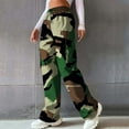 thumbnail image 1 of IDALL Cargo Pants Women Camo Pants Casual Camouflage Print Cargo Pants Drawstring Stretch Elastic Waist Tapered Pants With Pockets Tactical Pants Wide Leg Pants Army Green L, 1 of 5